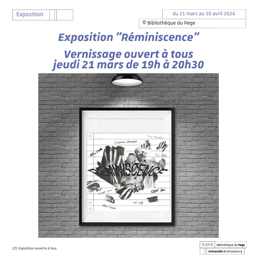 Vernissage de l'exposition "R&eacute;miniscence" &agrave; la biblioth&egrave;que du Pege jeudi 21 mars &agrave; partir de 19h